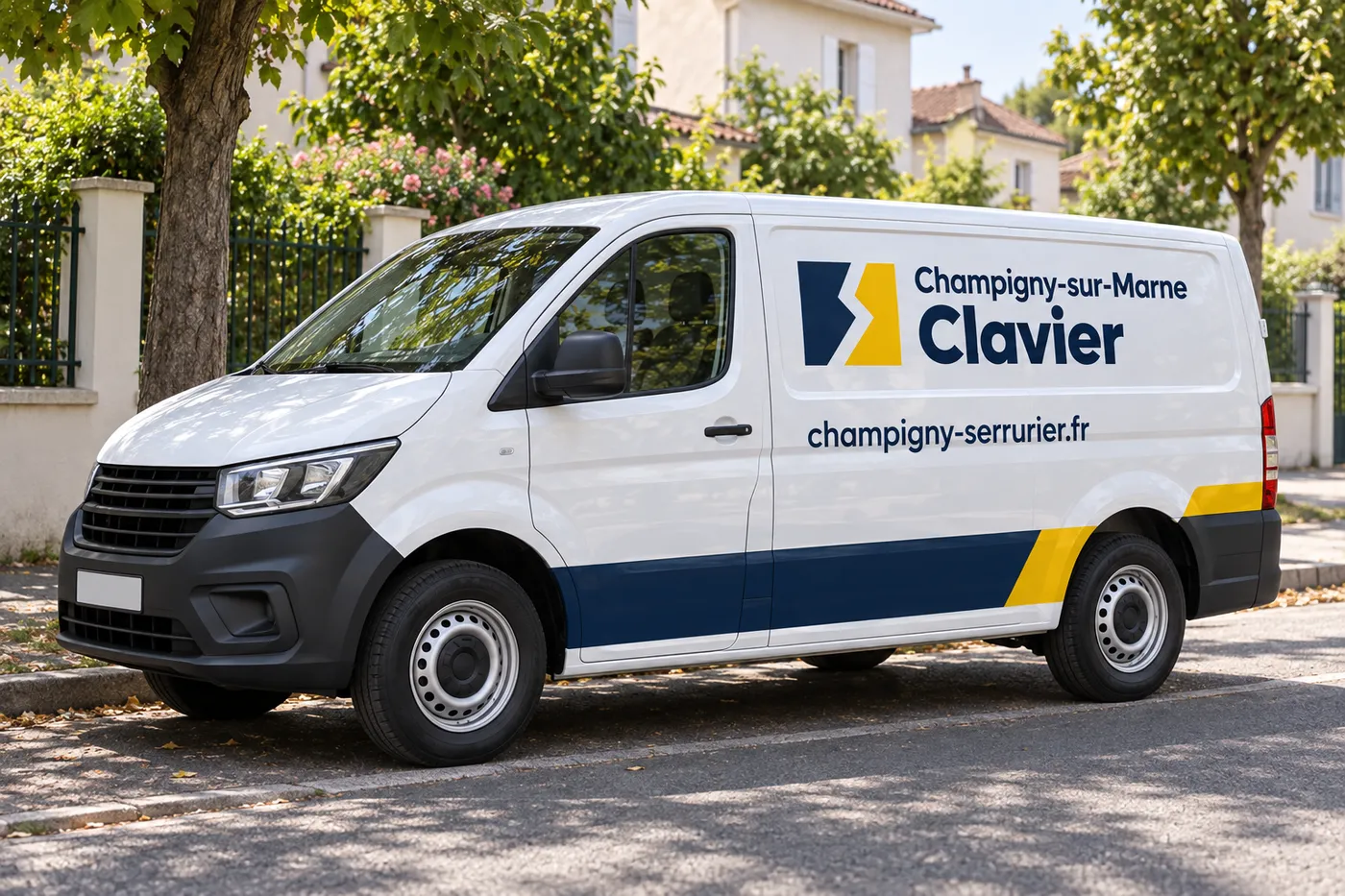 Camionnette de Champigny-sur-Marne Clavier garée dans une rue pavillonnaire de Champigny-sur-Marne